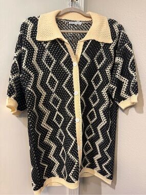 Black & Cream Knit Oversized Button-Up